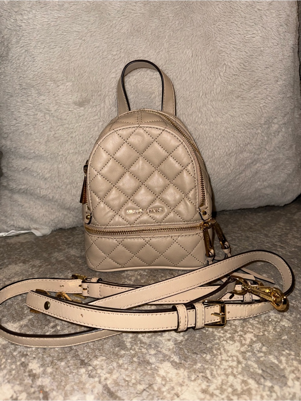 Michael Kors Quilted Mini Convertible Backpack in Beige